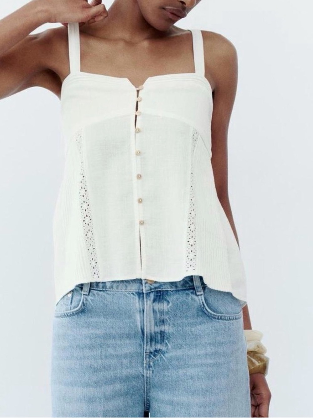Zara Cream Button-Front Square Neck Camisole